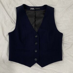 Zara Navy Cropped Vest